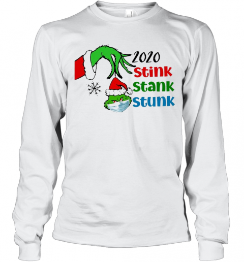 Grinch Face Mask Santa 2020 Stink Stank Stunk Christmas T-Shirt Long Sleeved T-shirt 