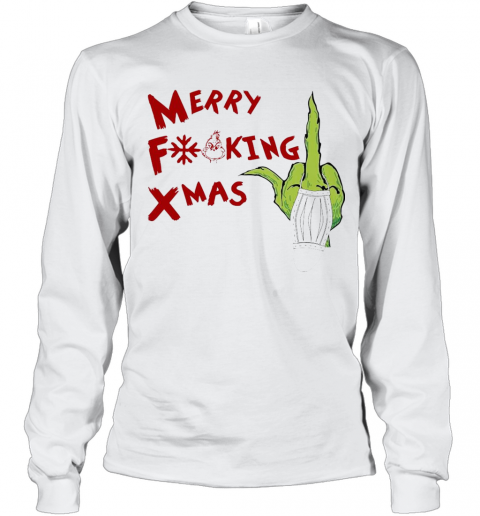 Grinch Hand Merry Fucking Xmas Christmas T-Shirt Long Sleeved T-shirt 