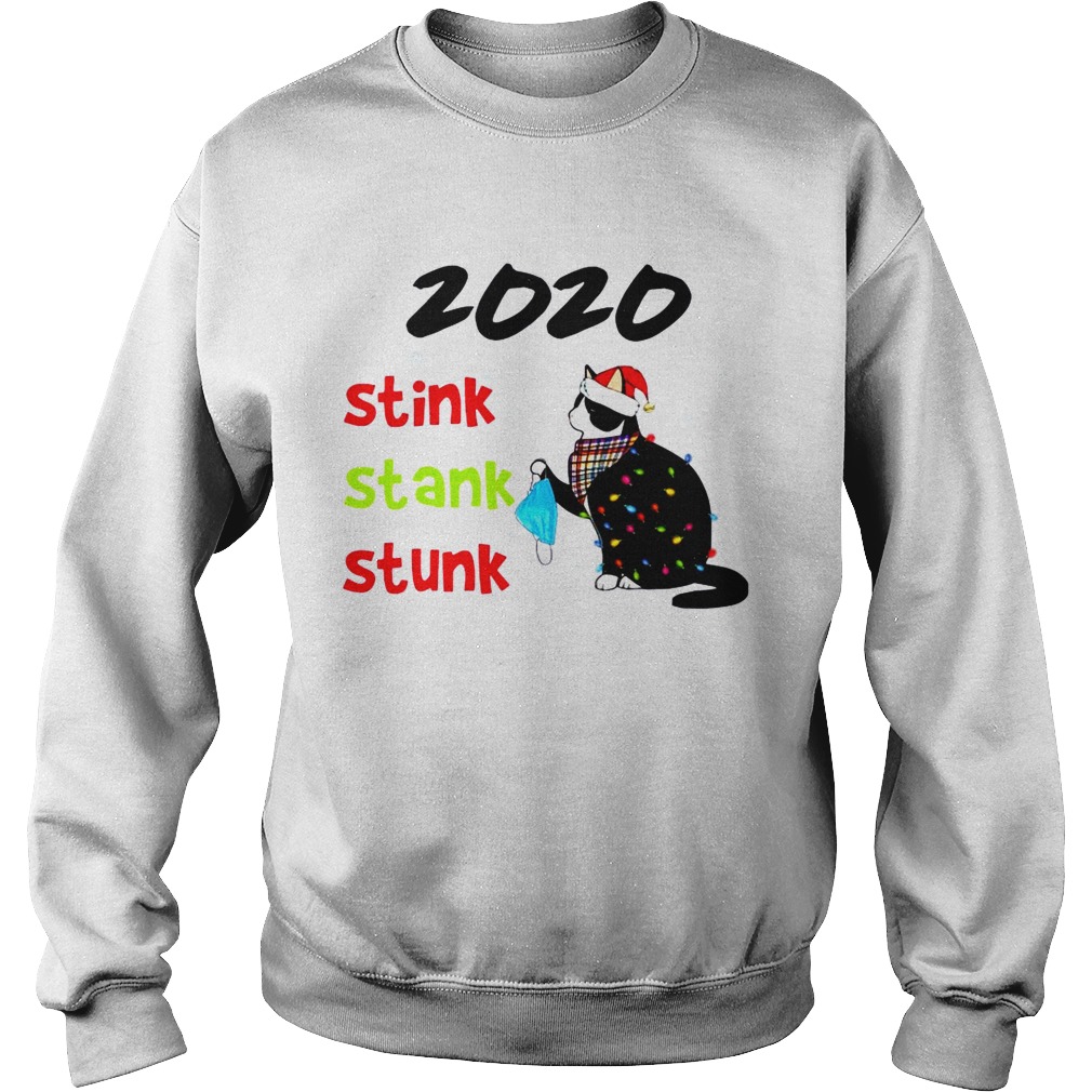 Hand Black Cat Santa Holding Mask 2020 Stink Stank Stunk Christmas Light Sweatshirt