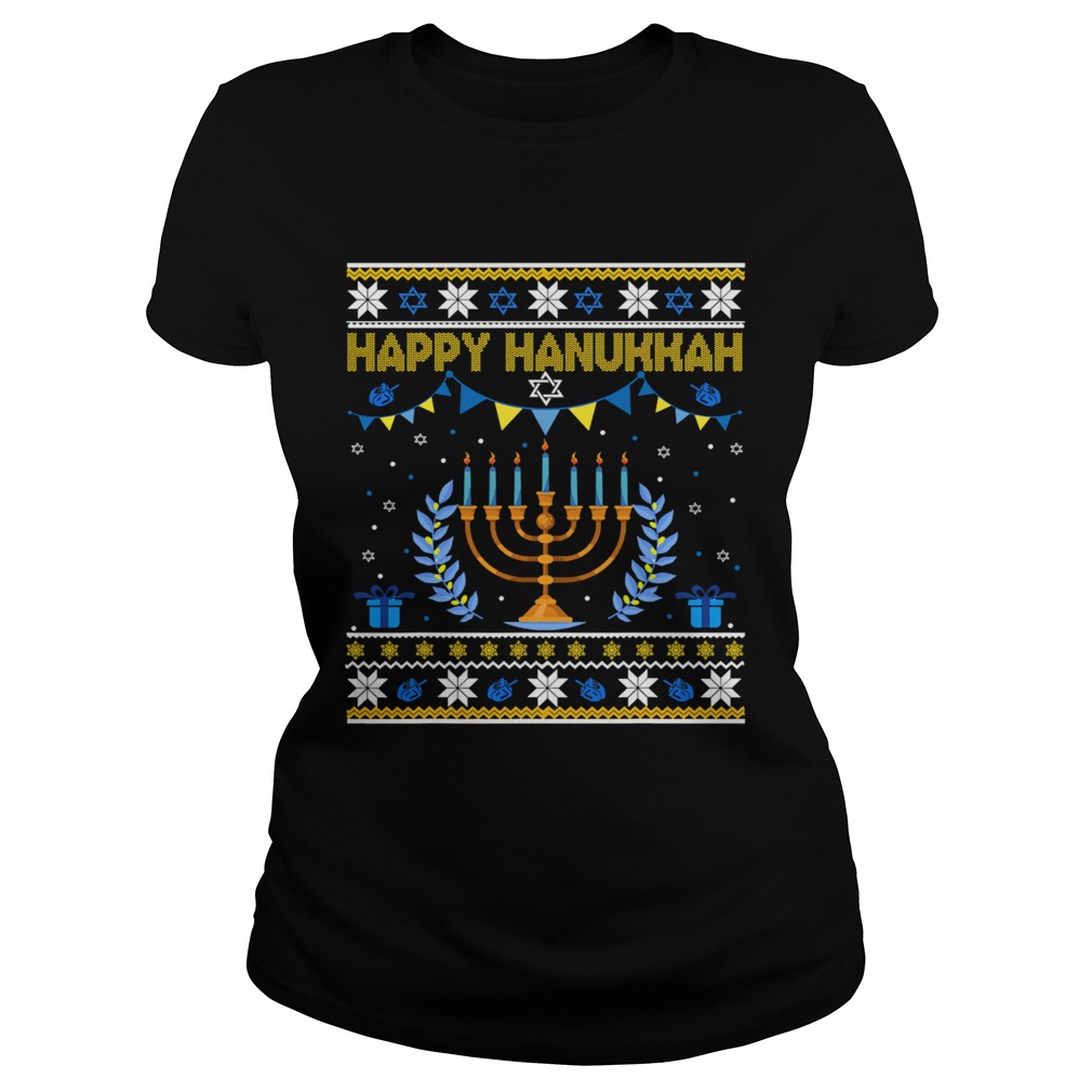 Happy Hanukkah Jew Menorah Jewish Ugly Christmas Classic Ladies