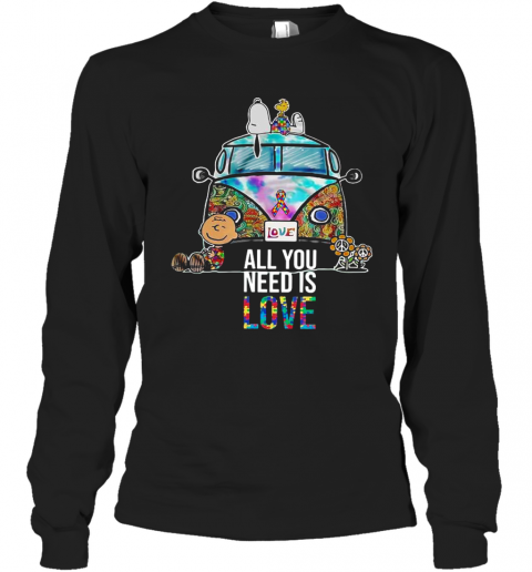 Hippie Bus Snoopy Charlie Brown All You Need Is Love Autism T-Shirt Long Sleeved T-shirt 