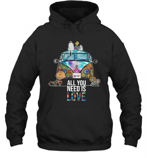Hippie Bus Snoopy Charlie Brown All You Need Is Love Autism T-Shirt Unisex Hoodie