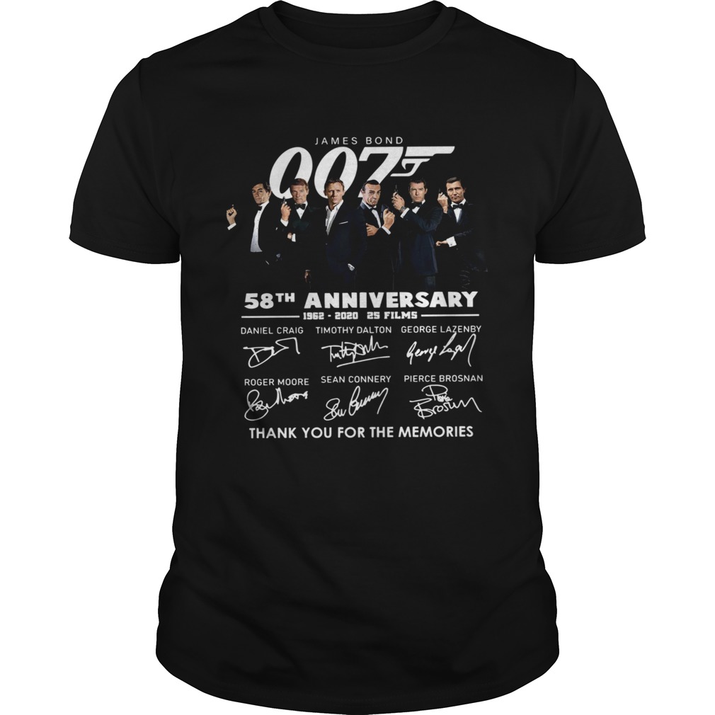 James Bond 007 58th Anniversary 1962 2020 2s Films Thank You For The Memories Signatures shirt