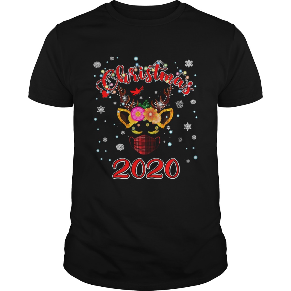 Lockdown christmas 2020 unicorn reindeer red plaid face mask shirt