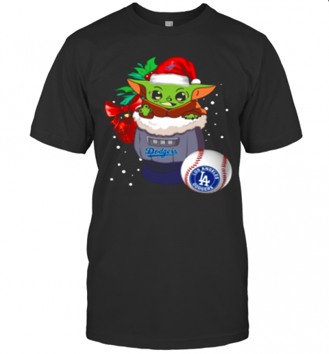 Los Angeles Dodgers Christmas Baby Yoda Star Wars Funny Happy MLB T-Shirt