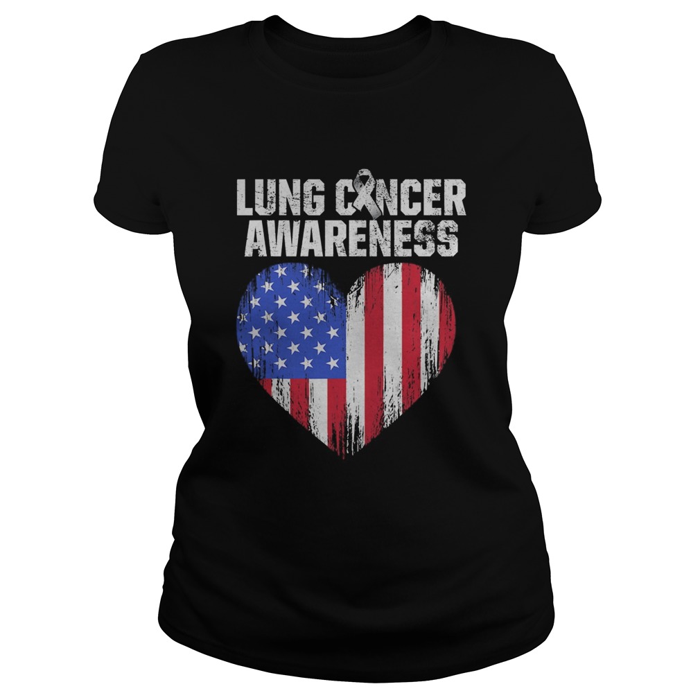 Lung Cancer Awareness Heart American Flag Classic Ladies