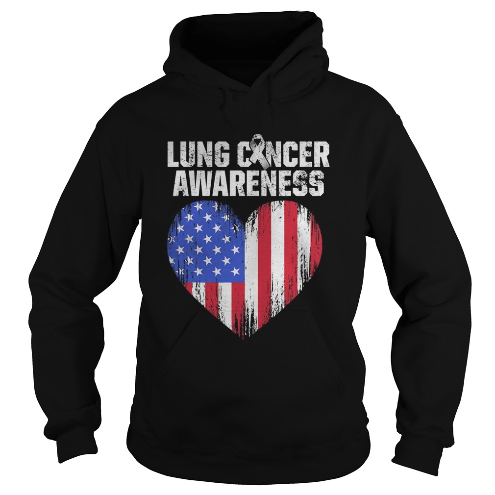 Lung Cancer Awareness Heart American Flag Hoodie