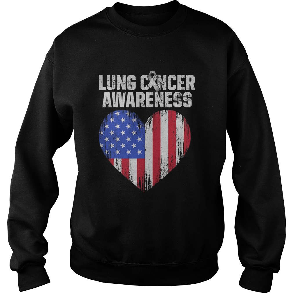 Lung Cancer Awareness Heart American Flag Sweatshirt