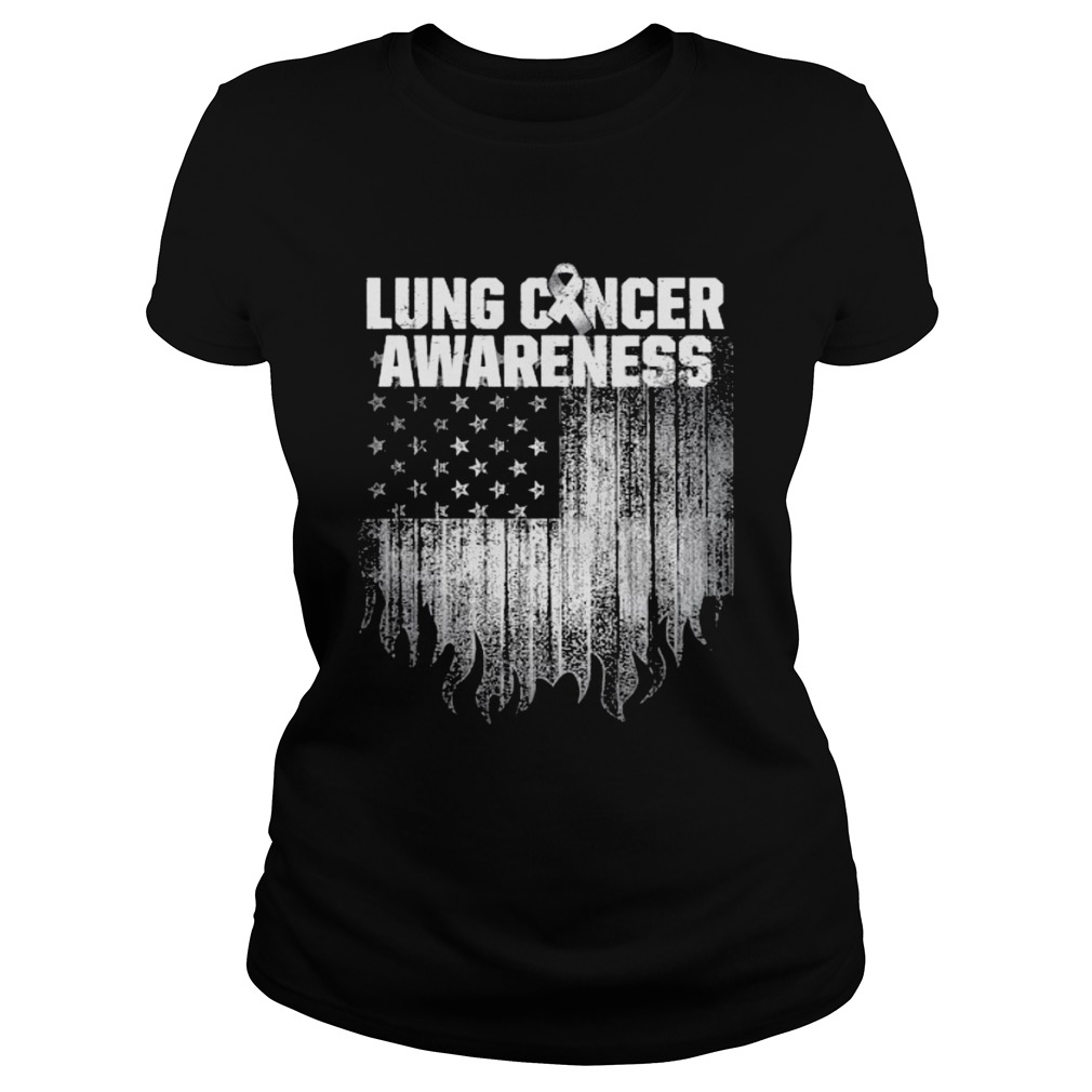 Lung Cancer Awareness Survivor Therapists Carcinoma Warrior American Flag Classic Ladies