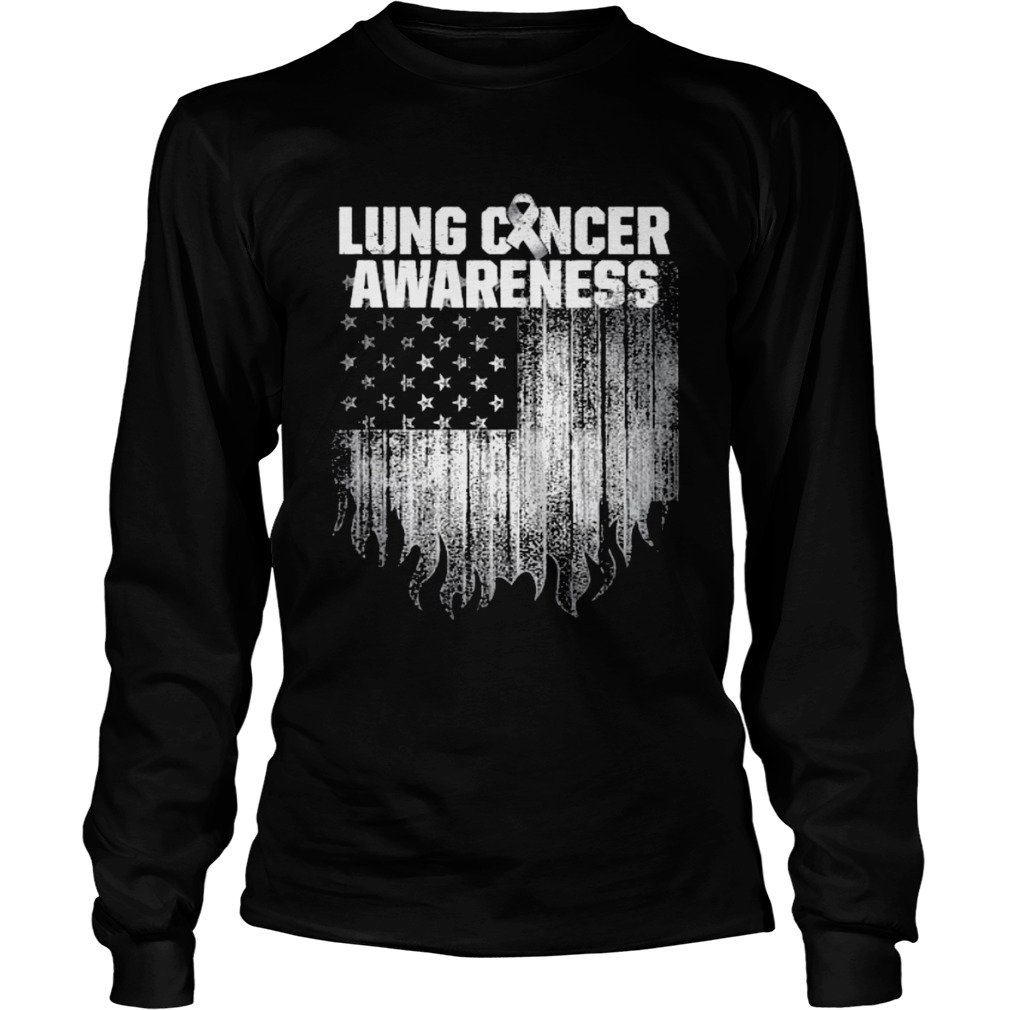 Lung Cancer Awareness Survivor Therapists Carcinoma Warrior American Flag Long Sleeve