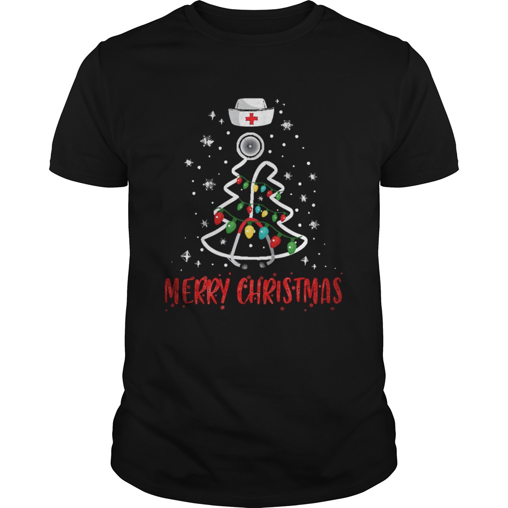 Merry Christmas Nurse Shirt Stethoscope Tree Lights Gift shirt