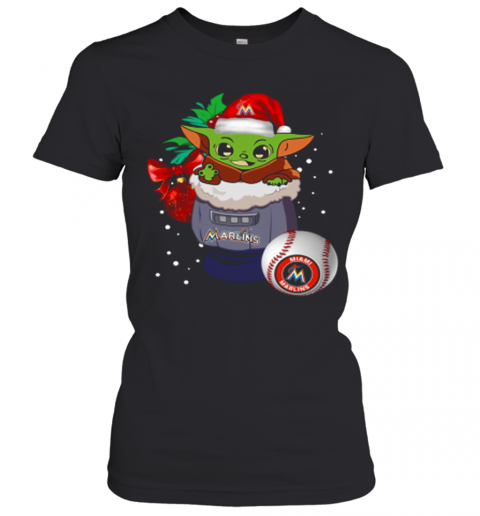 Miami Marlins Christmas Baby Yoda Star Wars Funny Happy MLB T-Shirt Classic Women's T-shirt