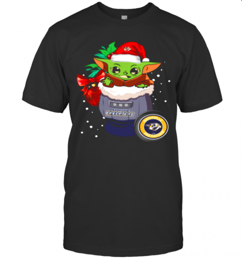 Nashville Predators Christmas Baby Yoda Star Wars Funny Happy NHL T-Shirt