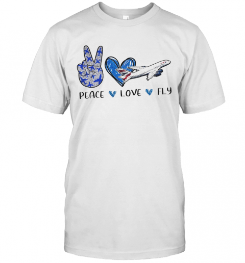 Peace Love Fly Planes Red Heart T-Shirt Classic Men's T-shirt