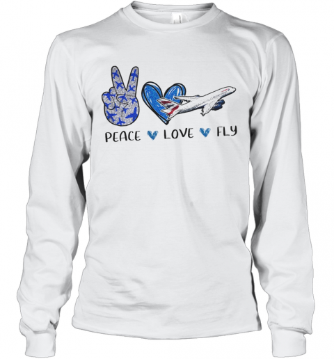 Peace Love Fly Planes Red Heart T-Shirt Long Sleeved T-shirt 