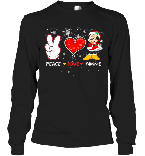 Peace Love Minnie Mouse Santa Merry Christmas T-Shirt Long Sleeved T-shirt 