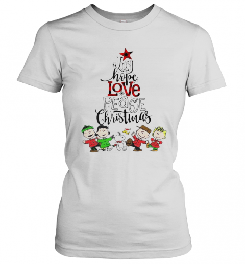 Peanuts Snoopy Woodstock Sally Brown Joy Hope Love Peace Believe Christmas T-Shirt Classic Women's T-shirt