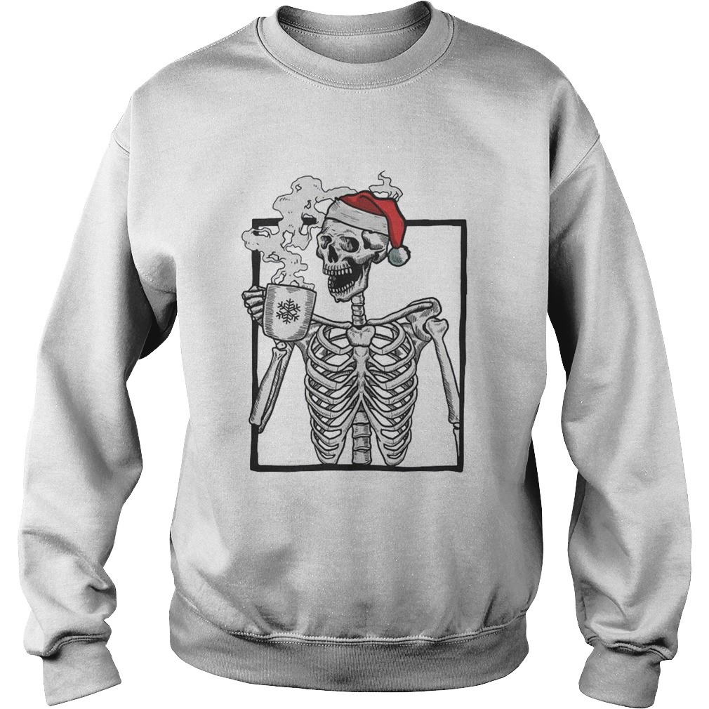 Santa Skeleton Drinking Coffee Merry Christmas Sweatshirt