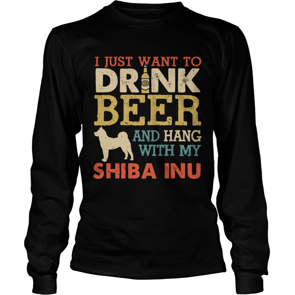 Shiba Inu Dad Drink Beer Hang With Dog Vintage Long Sleeve