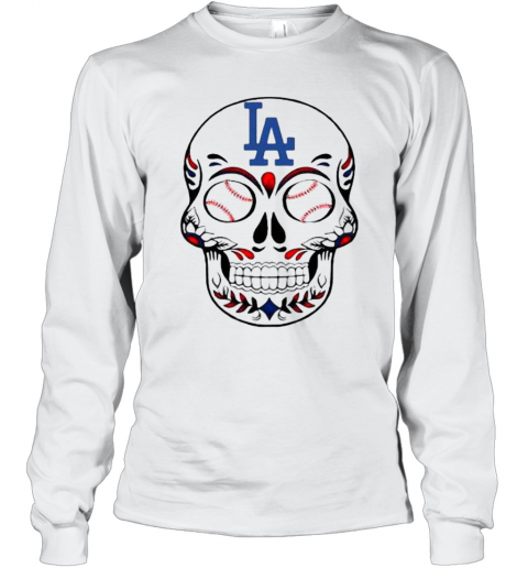 Skull Los Angeles LA Dodgers Logo Baseball T-Shirt Long Sleeved T-shirt 