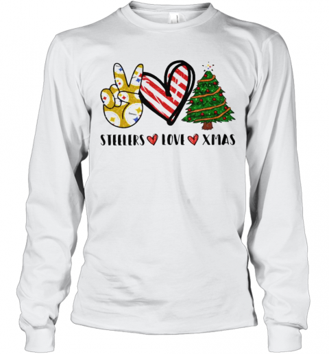 Steelers Love Xmas Christmas Tree Heart T-Shirt Long Sleeved T-shirt 