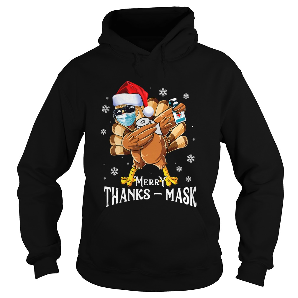 Thanksmas 2020 Turkey Dabbing Wearing Mask Christmas Hoodie