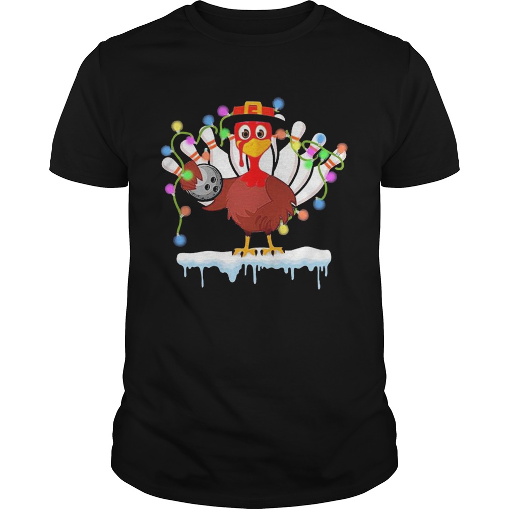 Turkey Playing Bolling Happy Light Christmas shirt