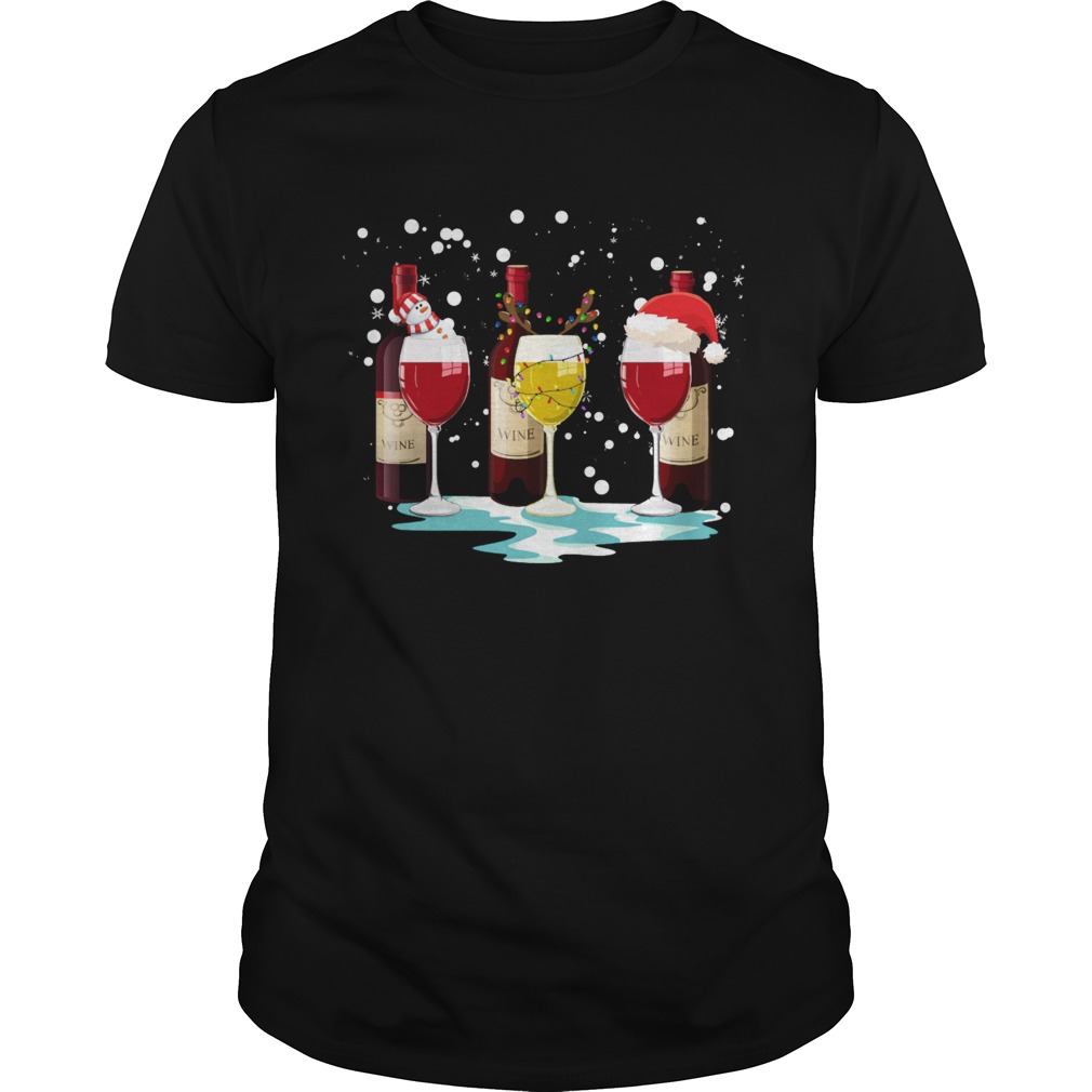 Wine Glass Snowman Reindeer Santa Christmas shirt