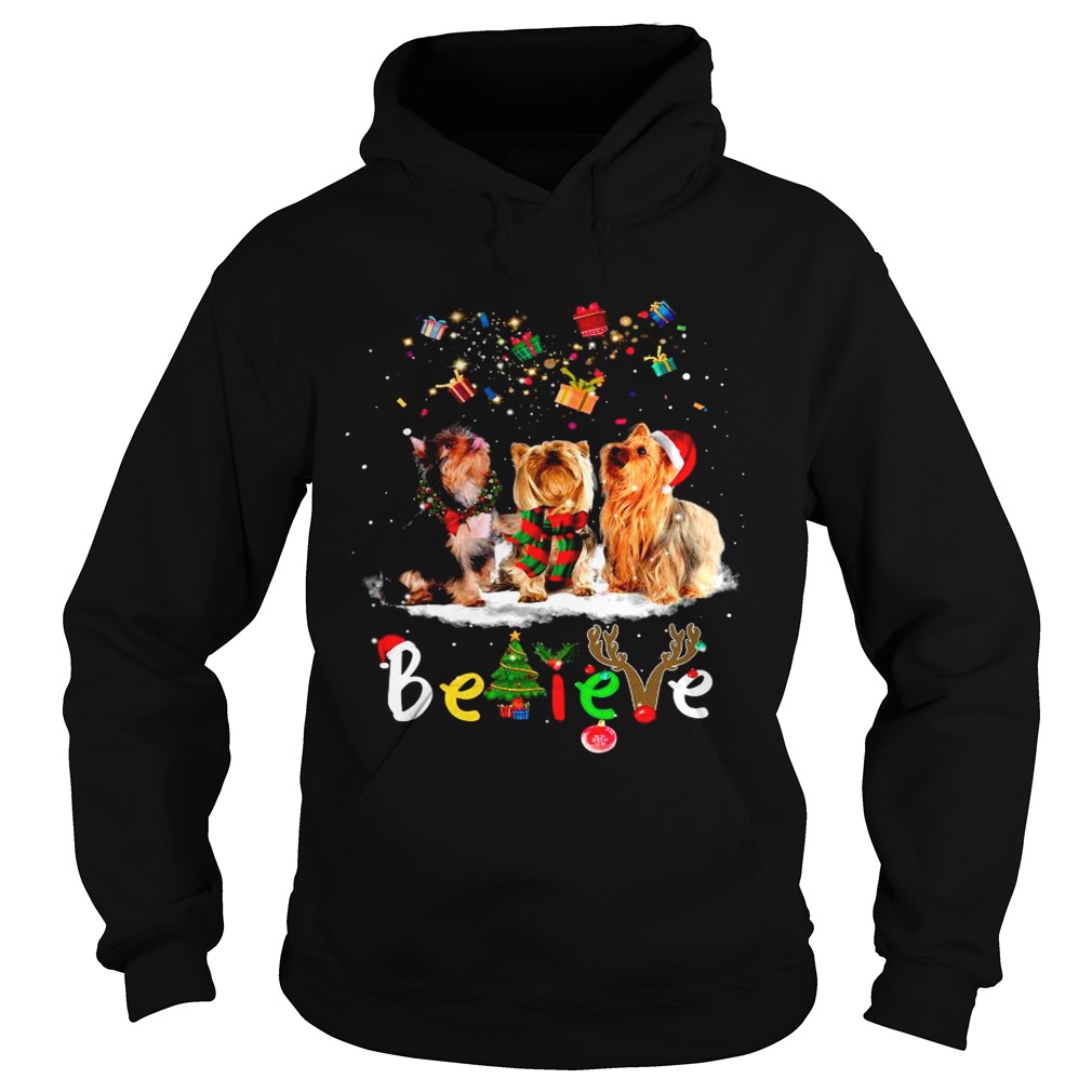 Yorkshire Terrier Dog Santa Claus Hat Believe Gift Christmas Hoodie