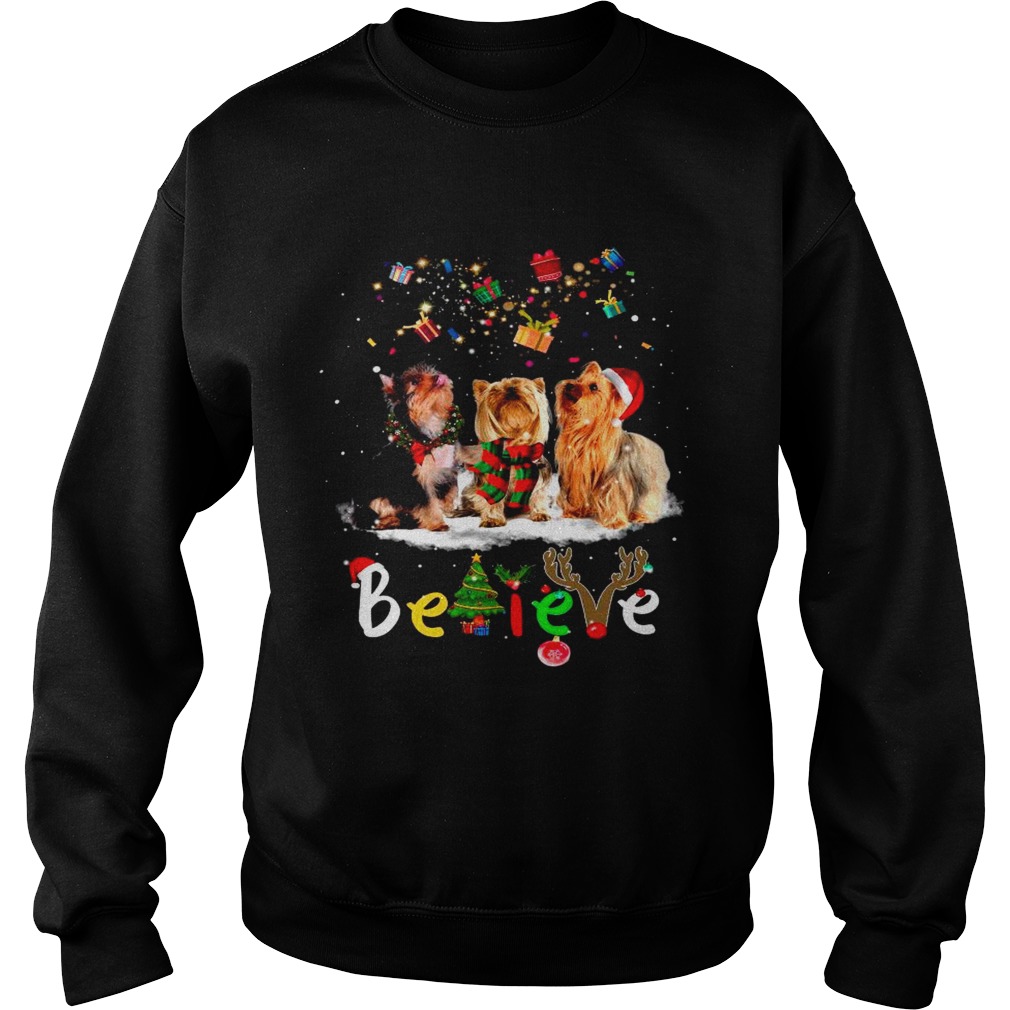 Yorkshire Terrier Dog Santa Claus Hat Believe Gift Christmas Sweatshirt