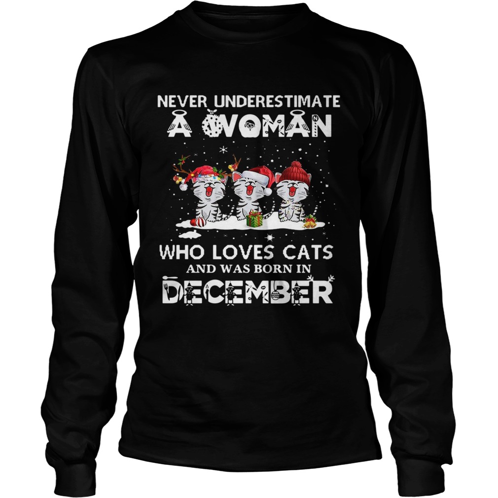 never underestimate a woman who loves cats and was born in November Christmas Long Sleeve