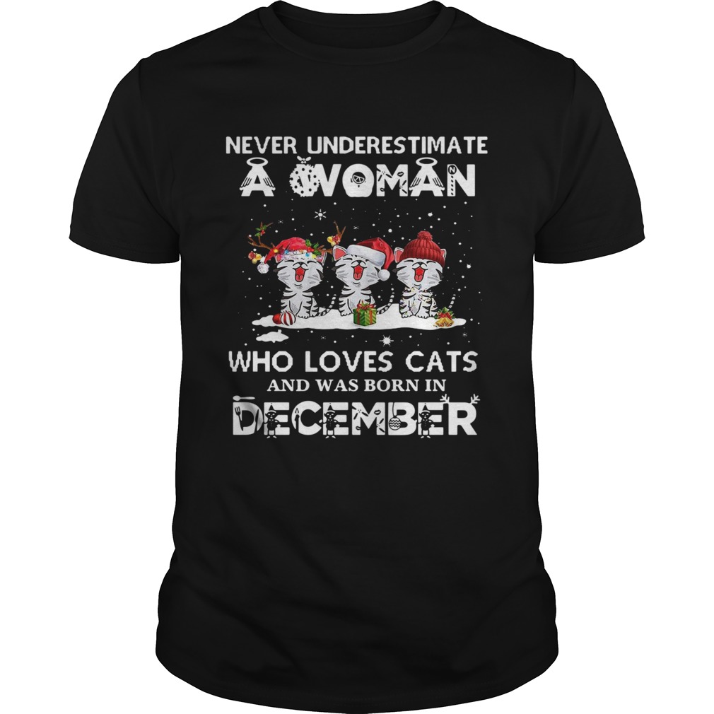 never underestimate a woman who loves cats and was born in November Christmas shirt