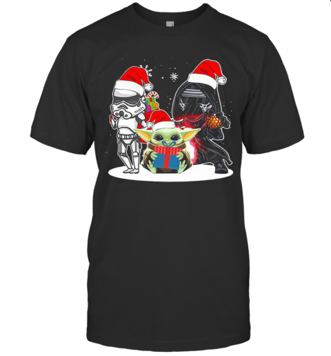 Baby Yoda And Darth Vader Stormtrooper Merry Christmas T-Shirt
