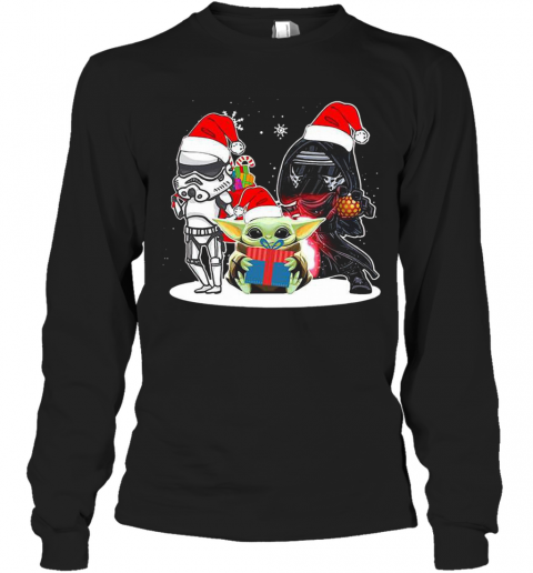 Baby Yoda And Darth Vader Stormtrooper Merry Christmas T-Shirt Long Sleeved T-shirt 
