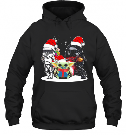 Baby Yoda And Darth Vader Stormtrooper Merry Christmas T-Shirt Unisex Hoodie
