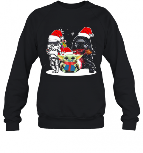 Baby Yoda And Darth Vader Stormtrooper Merry Christmas T-Shirt Unisex Sweatshirt