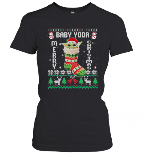 Baby Yoda In The Sock Merry Christmas Ugly T-Shirt Classic Women's T-shirt