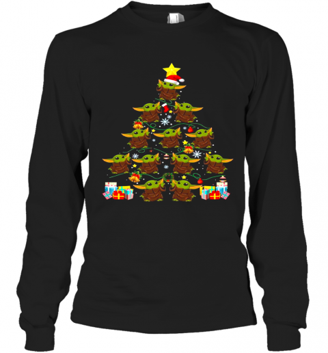 Baby Yoda Tree Merry Christmas Gift T-Shirt Long Sleeved T-shirt 