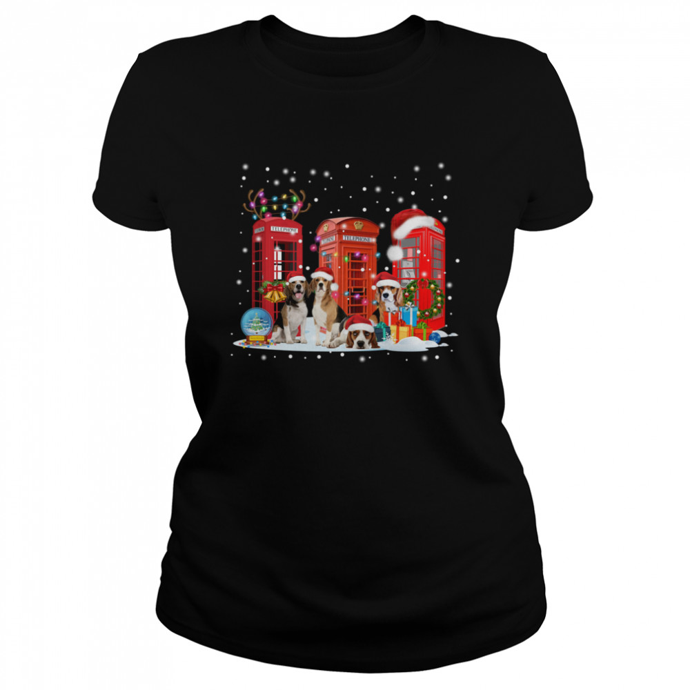 Beagle Red Telephone Box Christmas Dog Lovers Xmas Gift Beagle Red Telephone Box Christmas Classic Women's T-shirt