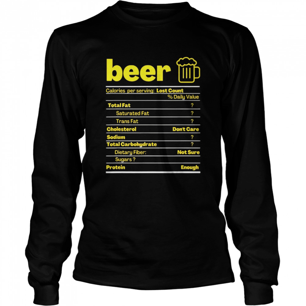 Beer Nutrition Facts Label Thanksgiving Christmas Long Sleeved T-shirt