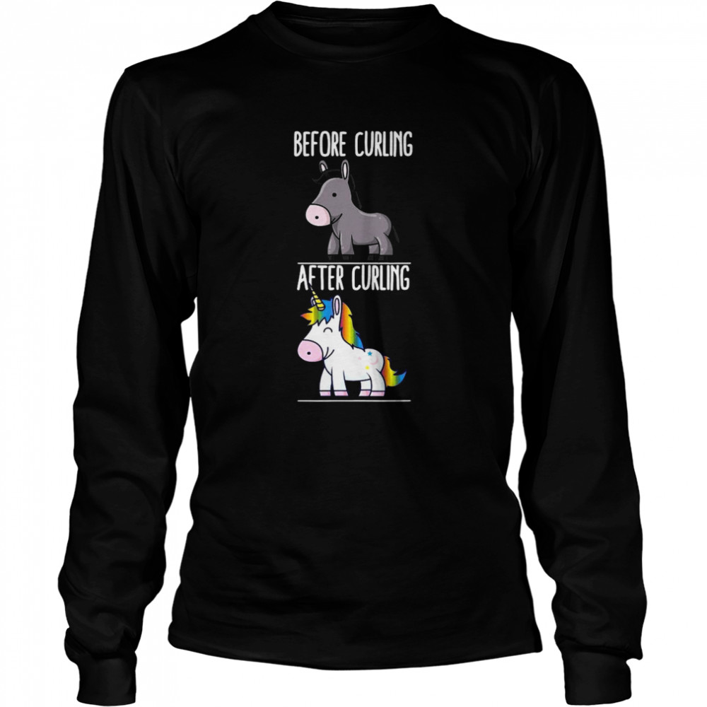Before After Curling Unicorn Long Sleeved T-shirt