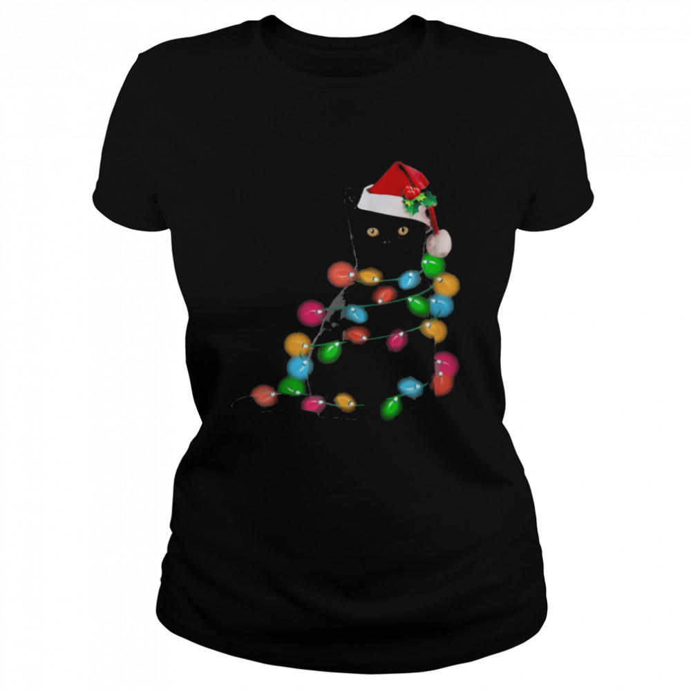 Black Cat Christmas lights Classic Women's T-shirt