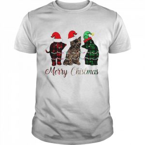 Cats Triple Santa Merry Christmas light  Classic Men's T-shirt