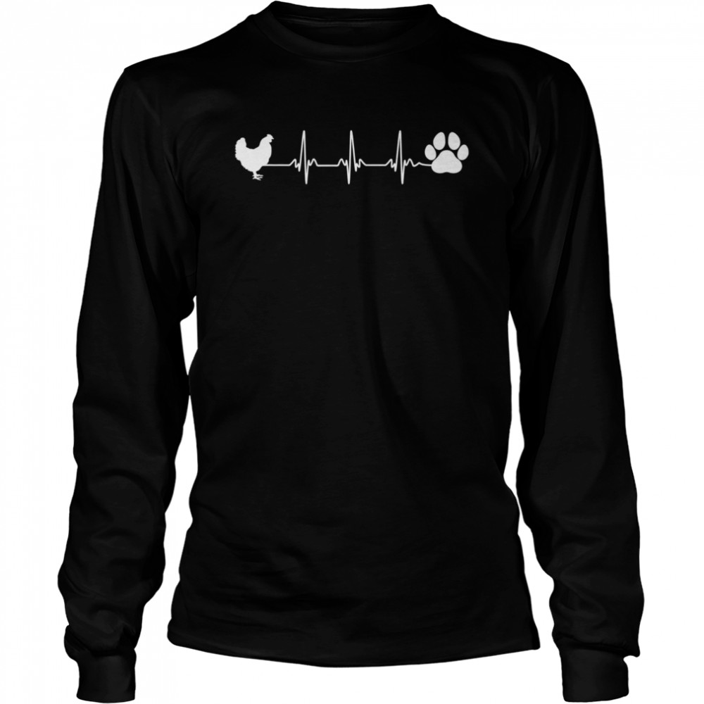 Chicken Cat Dog Paw Heartbeat Farmer Poultry Farming Long Sleeved T-shirt