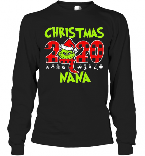 Christmas 2020 Nana Grinch Hat Santa Claus Merry Xmas T-Shirt Long Sleeved T-shirt 