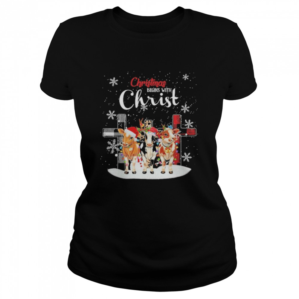 Cow hat santa merry christmas begins with christ Classic Women's T-shirt