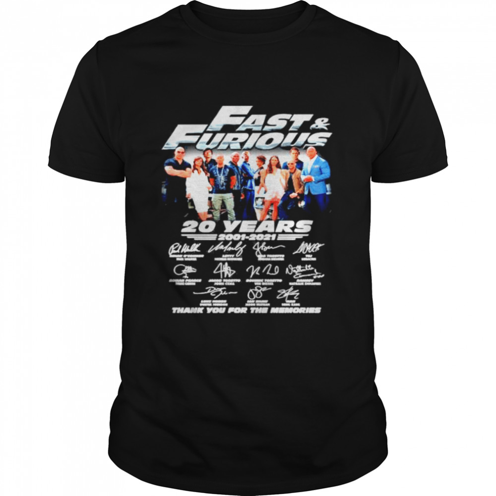 Fast and Furious 20 years 2001-2021 thank you for the memories shirt