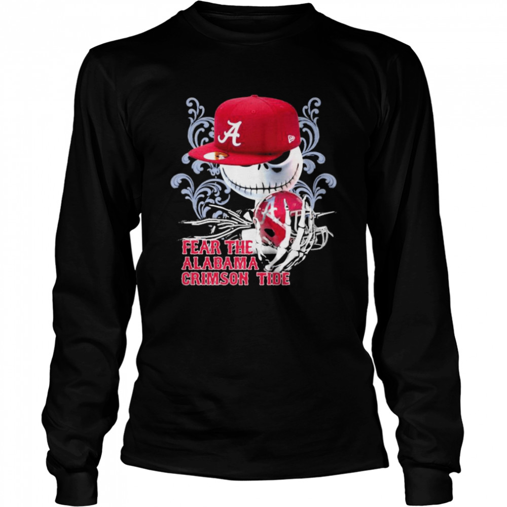Fear The Alabama Crimson Tide Skull Wear Hat Logo Team Long Sleeved T-shirt