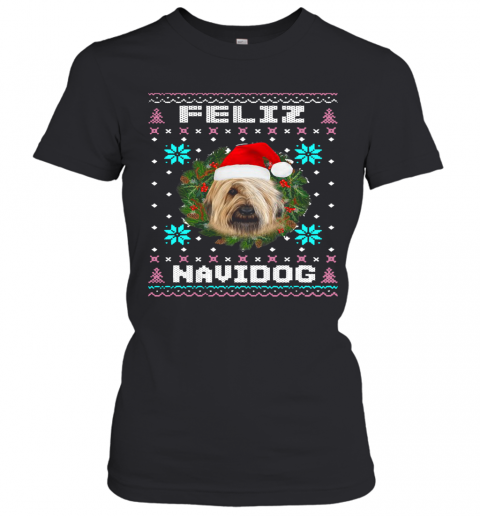 Feliz Navidog Briard Dog Santa Hat Funny Ugly Christmas T-Shirt Classic Women's T-shirt