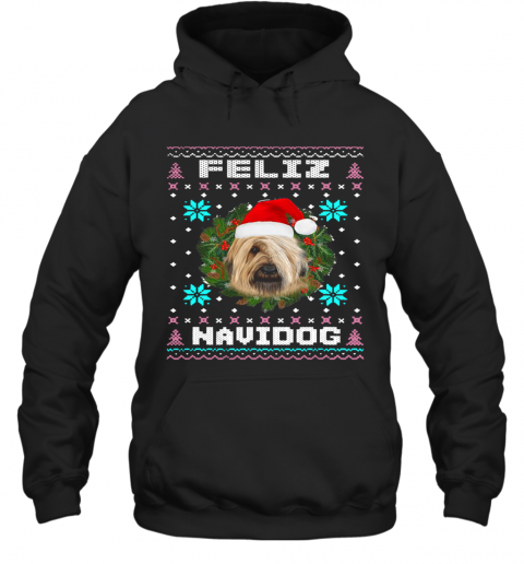 Feliz Navidog Briard Dog Santa Hat Funny Ugly Christmas T-Shirt Unisex Hoodie